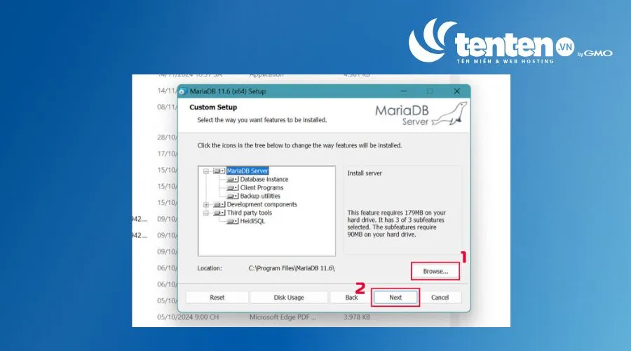 Bước 6: Thiết lập mật khẩu cho tài khoản root
Nhập mật khẩu cho tài khoản root của MariaDB. Nên sử dụng mật khẩu mạnh để tăng cường bảo mật, sau đó nhấn Next.