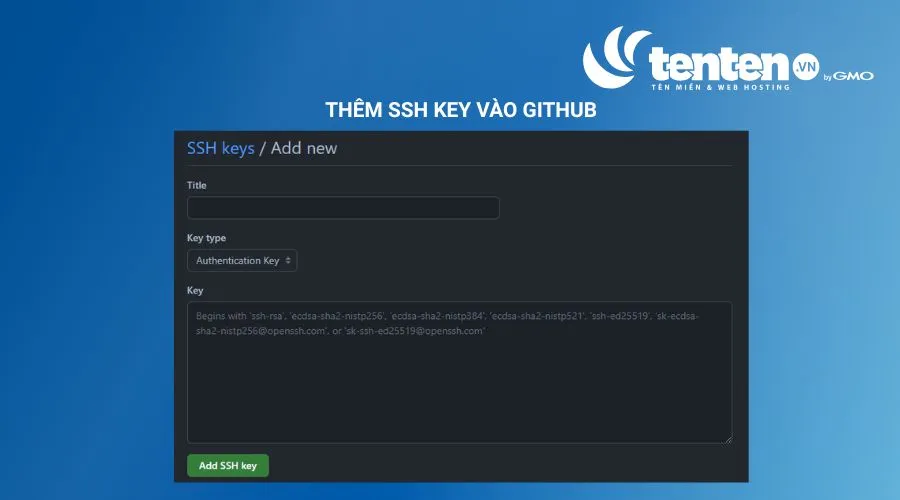 Dán nội dung Public Key đã sao chép trước đó vào mục key