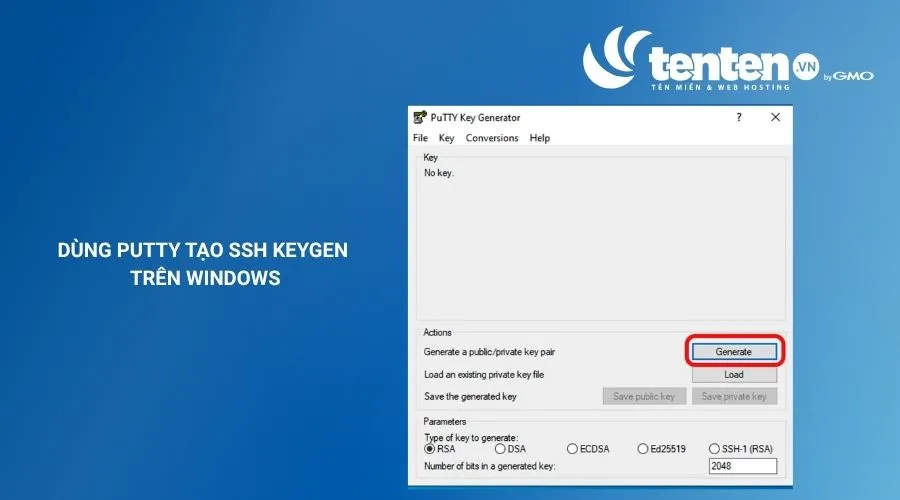 Nhấn nút “Generate” để bắt đầu tạo SSH Key