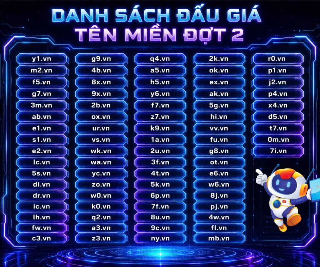 danh sách tên miền .VN đấu giá đợt 2