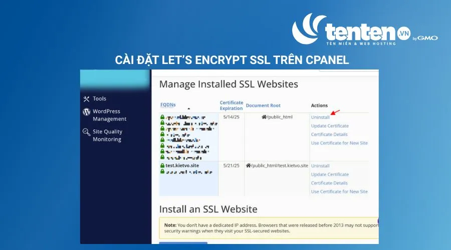 Nhấn chọn Uninstall để gỡ chứng chỉ hiện tại