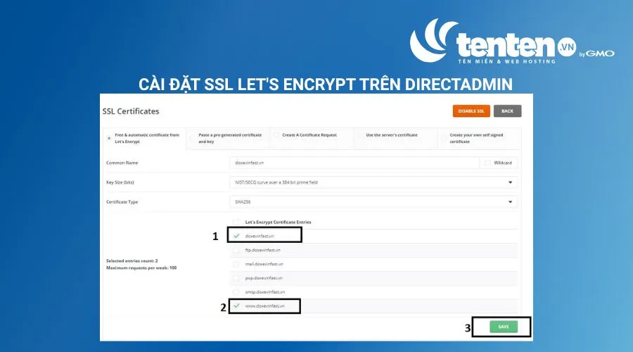 Click chọn các thông số