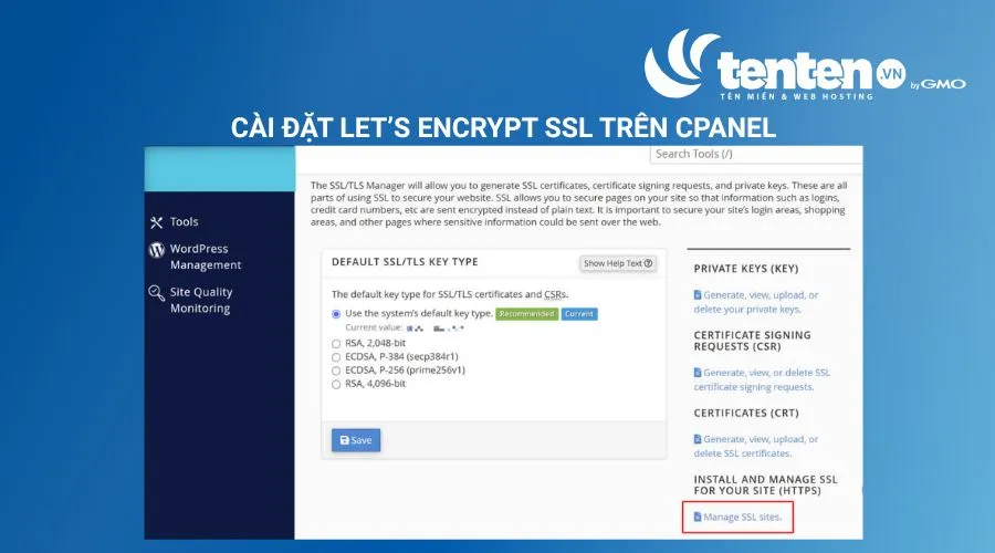 Nhấn Manage SSL Sites để kiểm tra xem tên miền đã có chứng chỉ SSL hay chưa