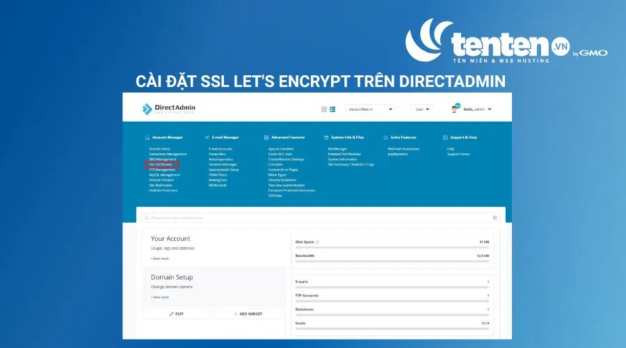 Vào Home, chọn SSL Certificates