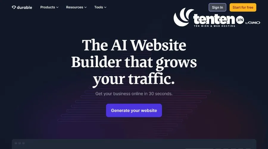 Công cụ tạo landing page bằng AI Durable AI