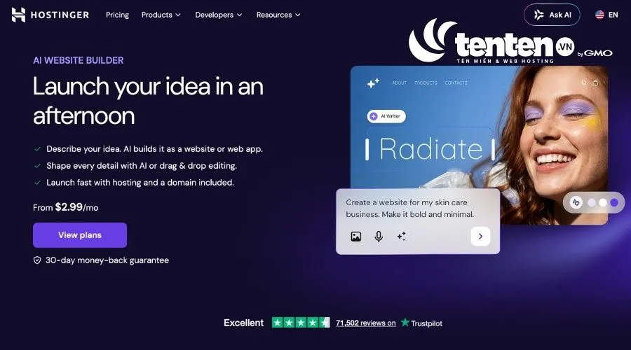 Công cụ tạo landing page bằng AI Hostinger Website Builder AI