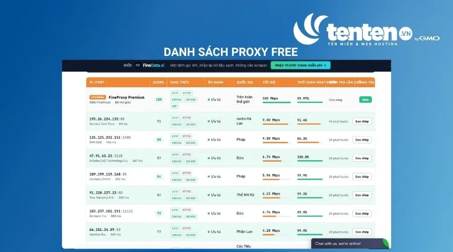 Danh sách Proxy miễn phí được cập nhật liên tục
