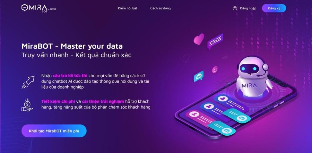 Giao diện Mirabot chatbot giúp truy vấn nhanh