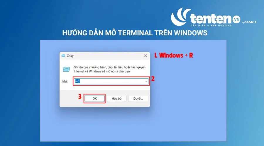 Mở Terminal trên Windows qua hộp thoại Run