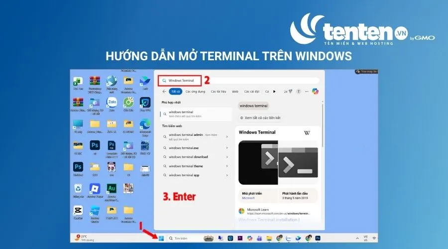 Mở Terminal trên Windows qua Search