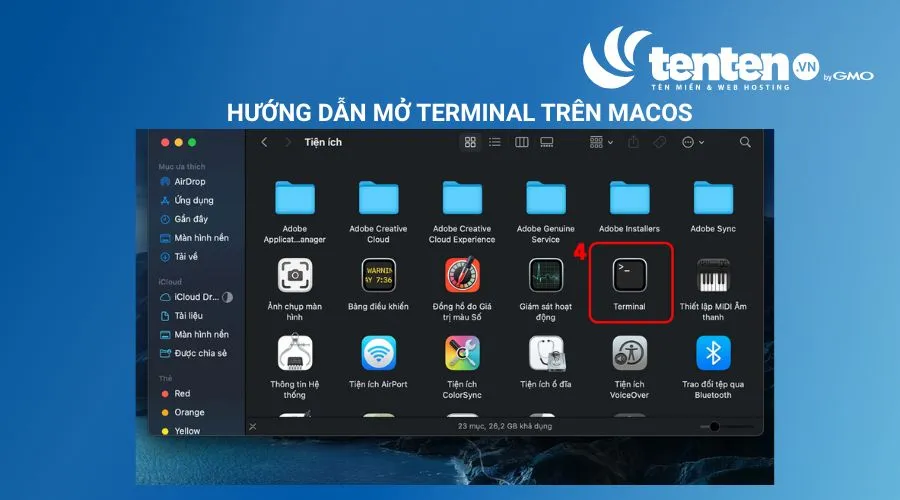 Nhấp đúp vào Terminal để mở