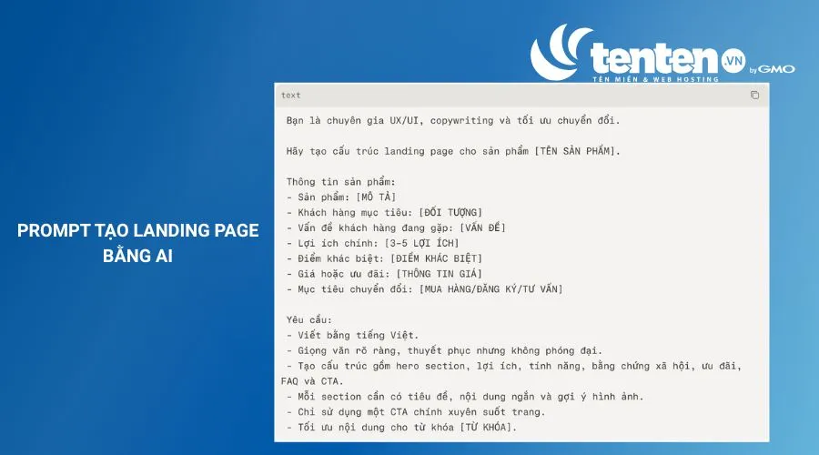 Ví dụ về prompt tạo landing page bằng AI